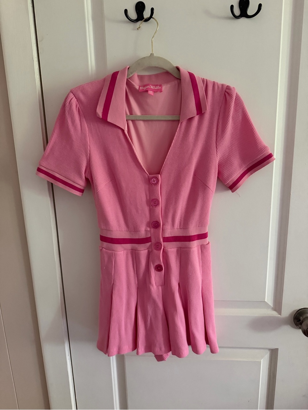 Sugar Thrillz Two-Tone Pink Knit Polo Romper